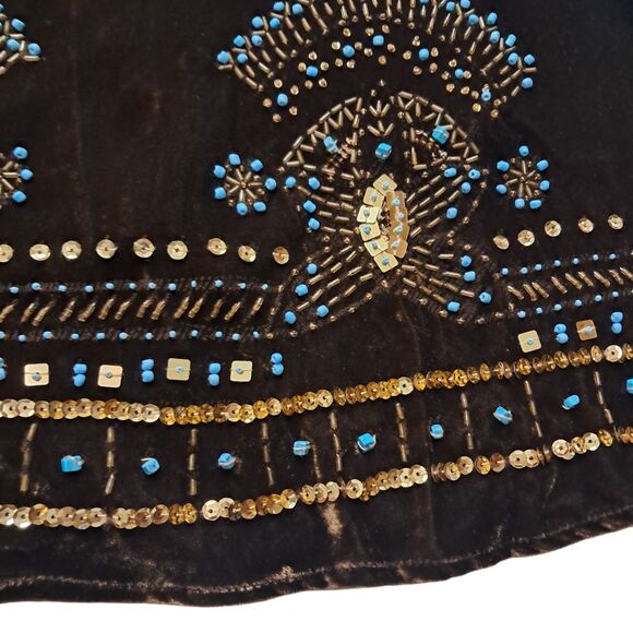 VTG Carole Little Skirt Womens 8 Brown Midi Velvet Beaded Whimsigoth Hippie Boho - Picture 4 of 12